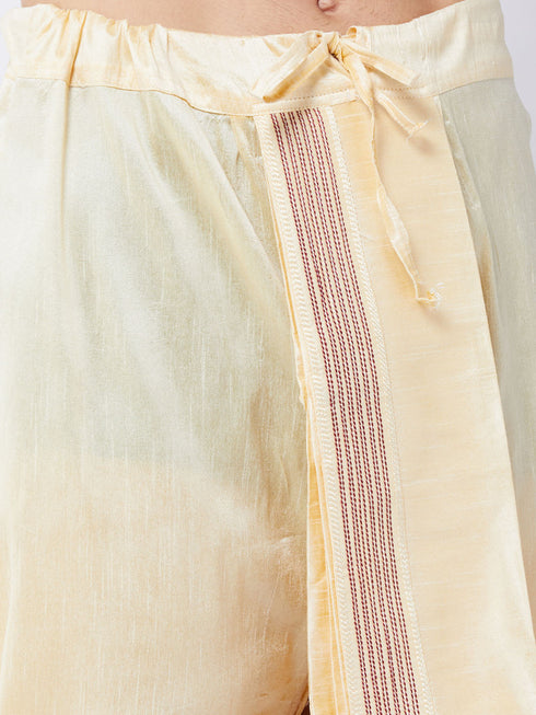 Vastramay Men's Maroon And Gold Silk Blend Kurta and Dhoti Set